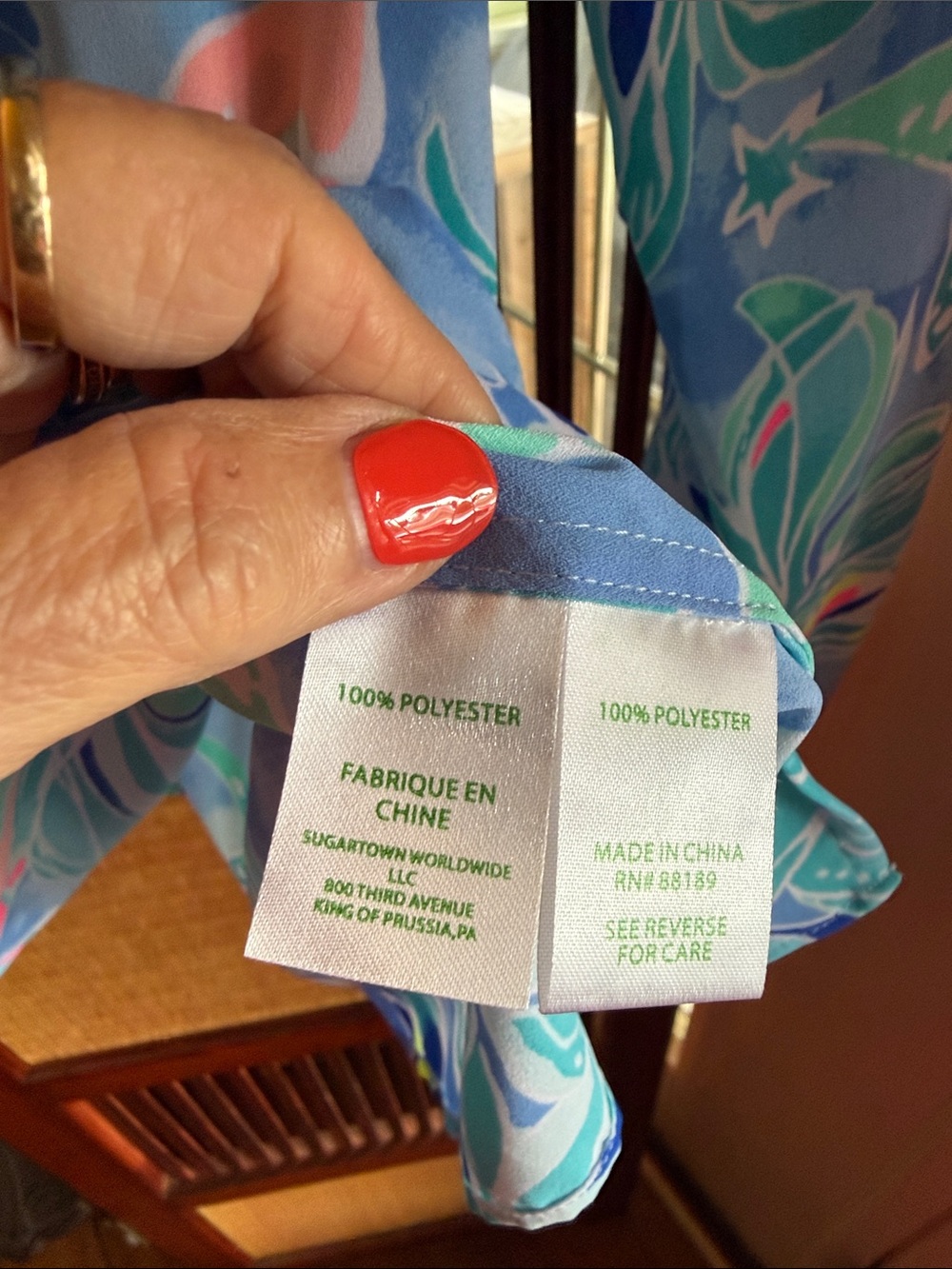 Lilly Pulitzer Light Blue Tropical Ruffle Peasant Blouse - Picture 4 of 4